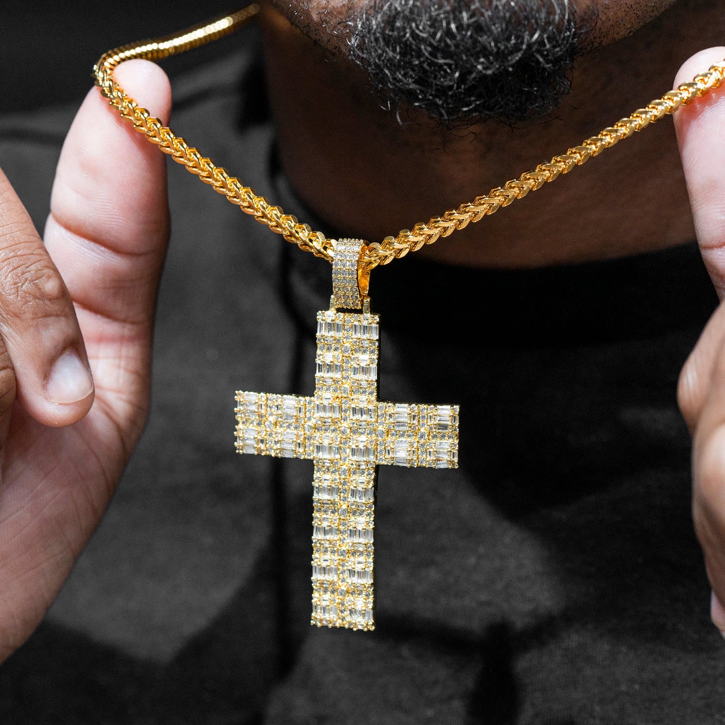 Mens Jewelry - Iced Out VVS Baguette Cross Pendant | 10.6 Grams
