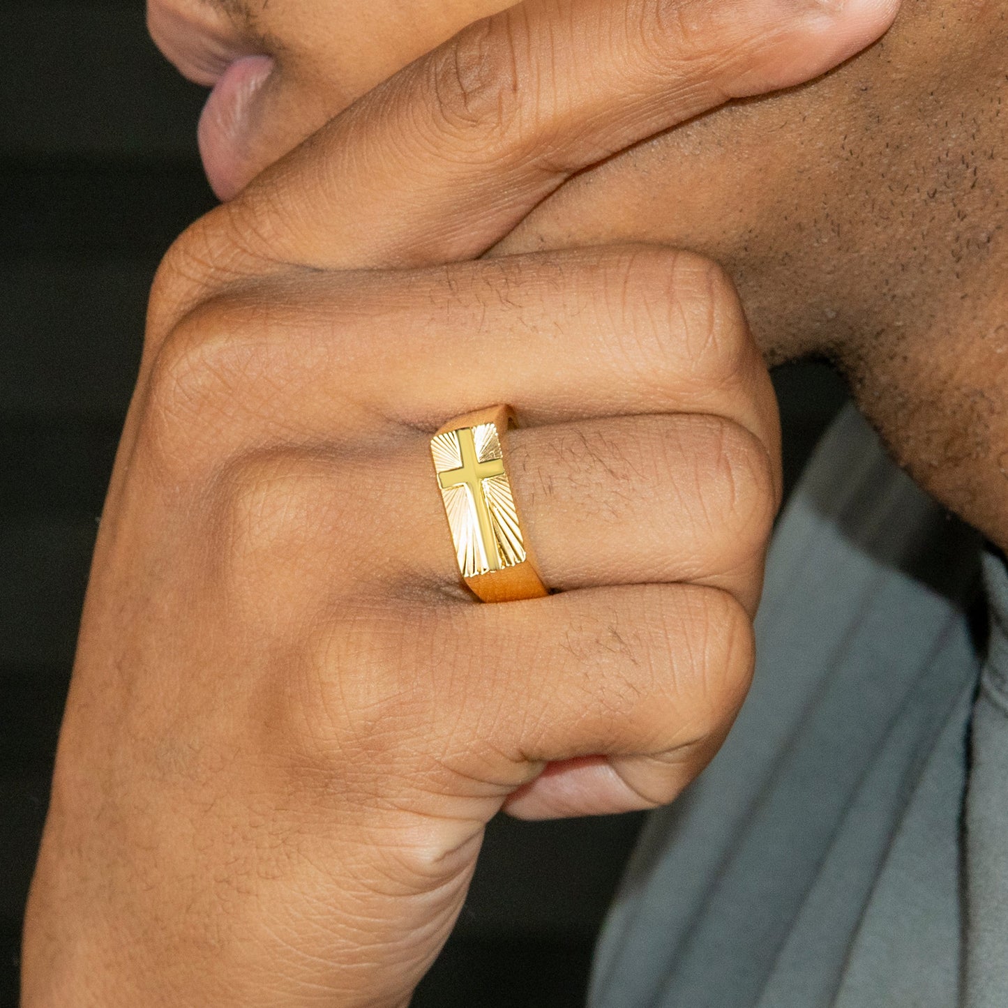 Mens Jewelry - Cross Gold Pinky Ring | 10 Grams