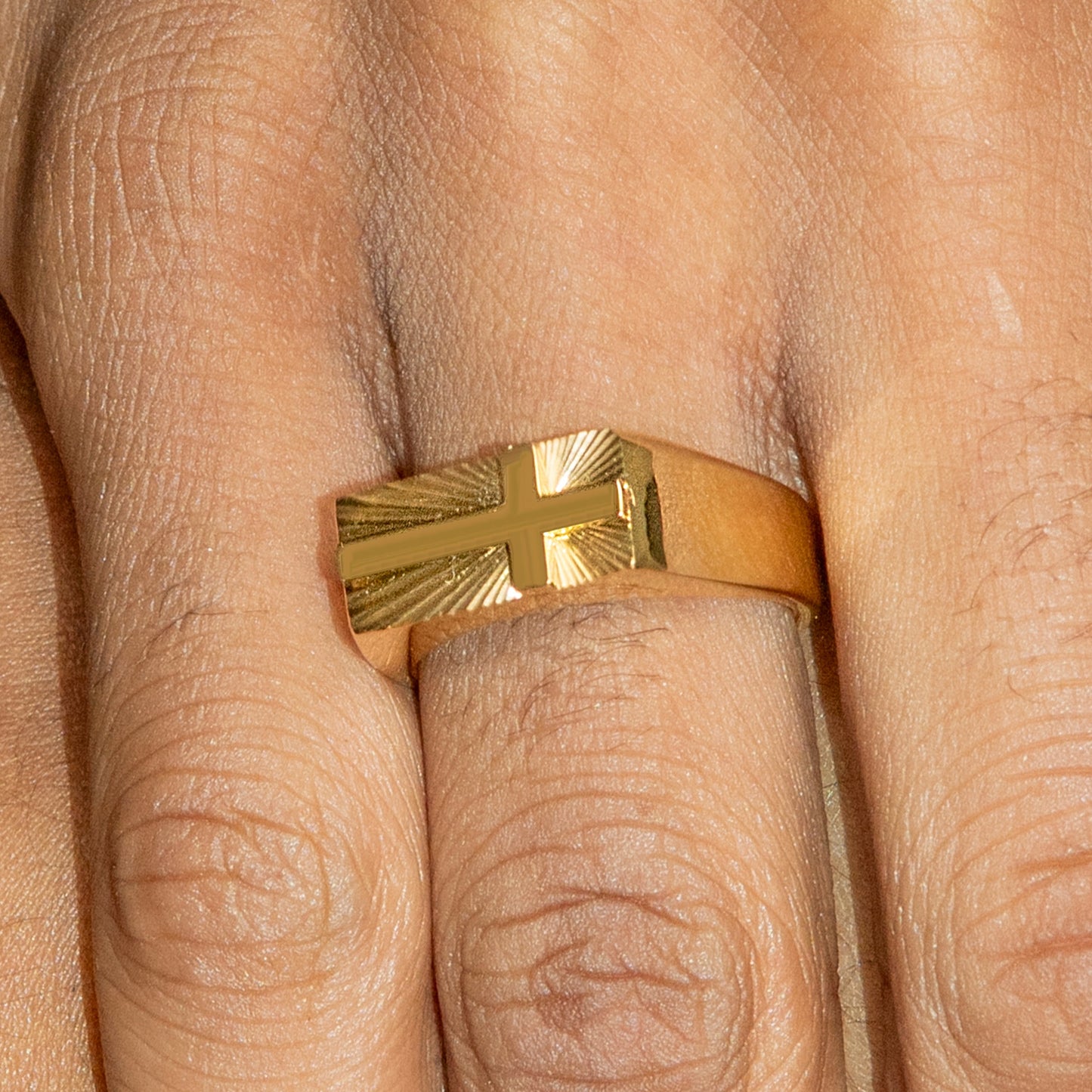 Mens Jewelry - Cross Gold Pinky Ring | 10 Grams