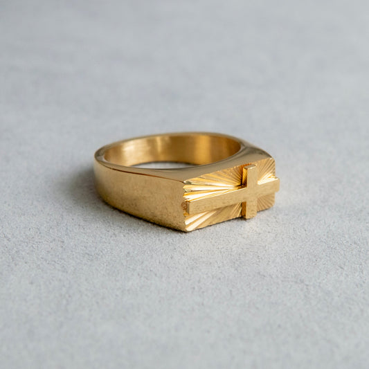Mens Jewelry - Cross Gold Pinky Ring | 10 Grams