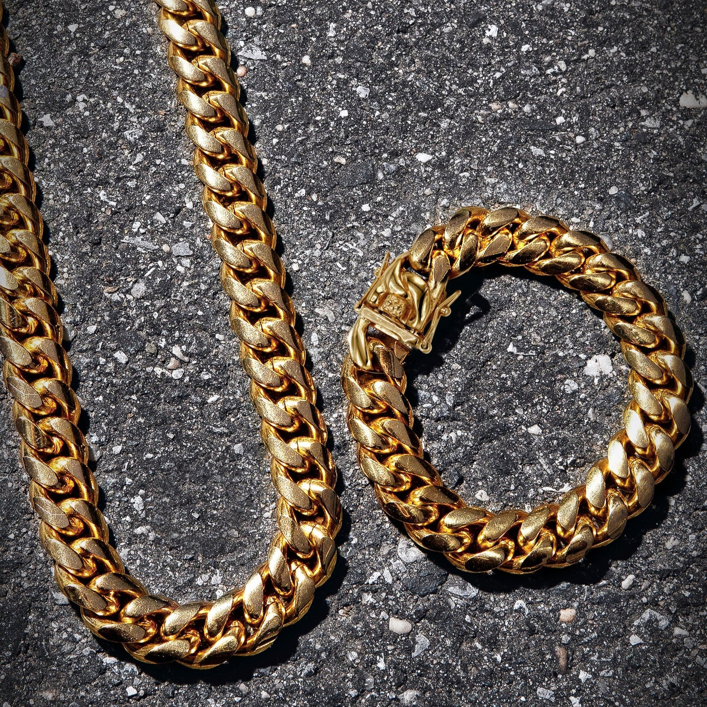 Mens Jewelry - Solid Gold Miami Cuban Link Chain & Bracelet ( 14 Mm )