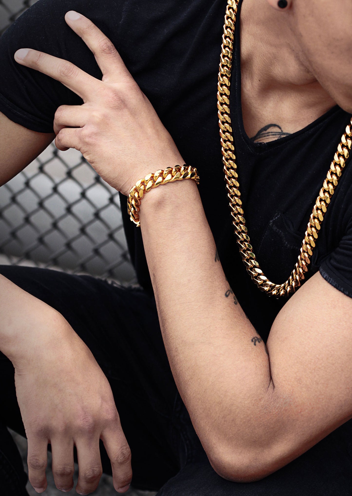 Mens Jewelry - Solid Gold Miami Cuban Link Chain & Bracelet ( 14 Mm )