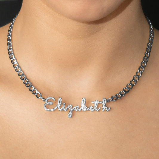 Women Jewelry - White Gold Iced Out VVS Name Necklace | Style # N18