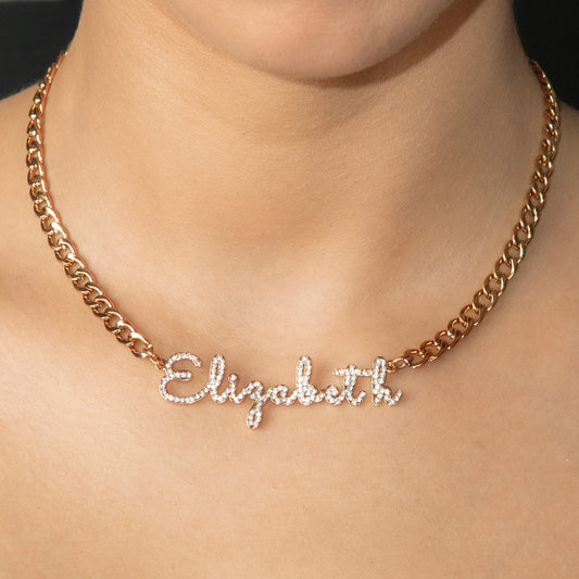 Women Jewelry - Rose Gold Iced Out VVS Name Necklace | Style # N18