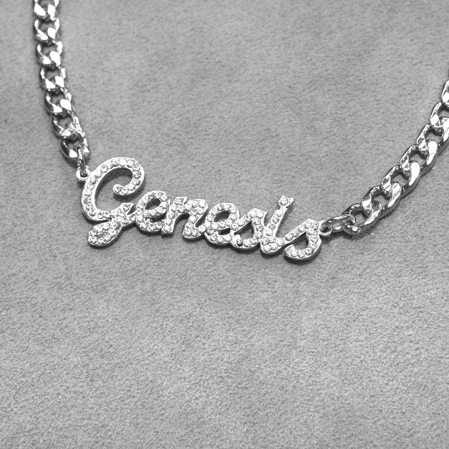Women Jewelry - White Gold Iced Out VVS Name Necklace | Style # N24