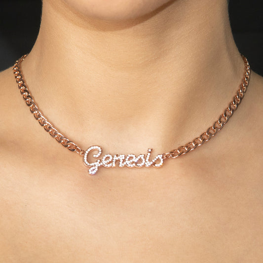Women Jewelry - Rose Gold Iced Out VVS Name Necklace | Style # N24