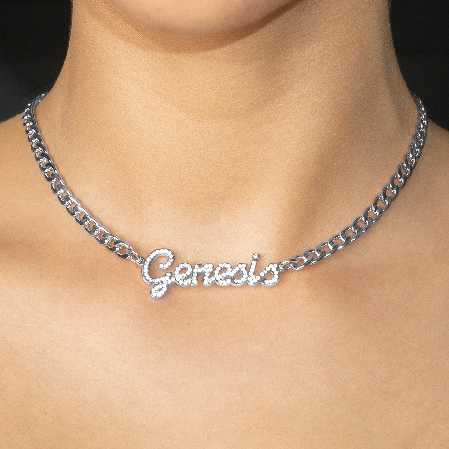 Women Jewelry - White Gold Iced Out VVS Name Necklace | Style # N24