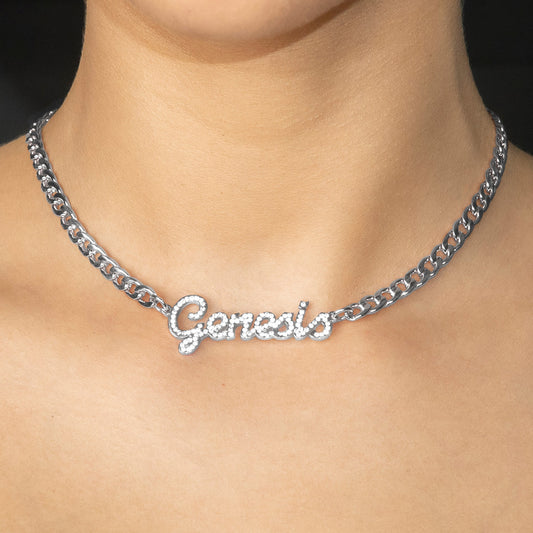 Women Jewelry - White Gold Iced Out VVS Name Necklace | Style # N24