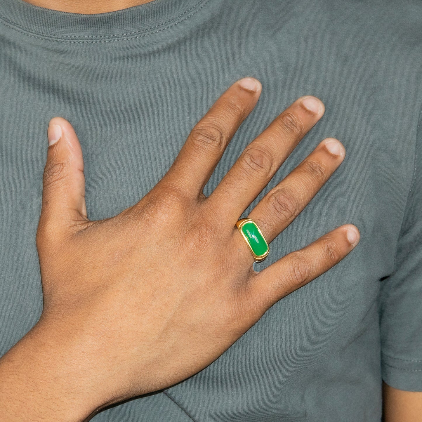 Mens Jewelry - Jade Gold Pinky Ring | 8 Grams