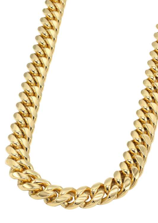 Gold Jewelry -  Mens 14K Gold Chain Solid Miami Cuban Link
