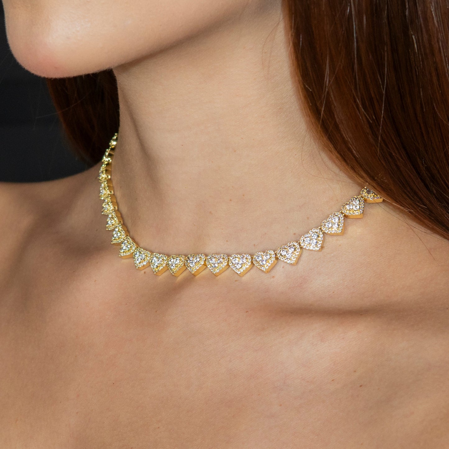 Womens Jewelry - 14K Gold Iced Out VVS Heart Link Chain