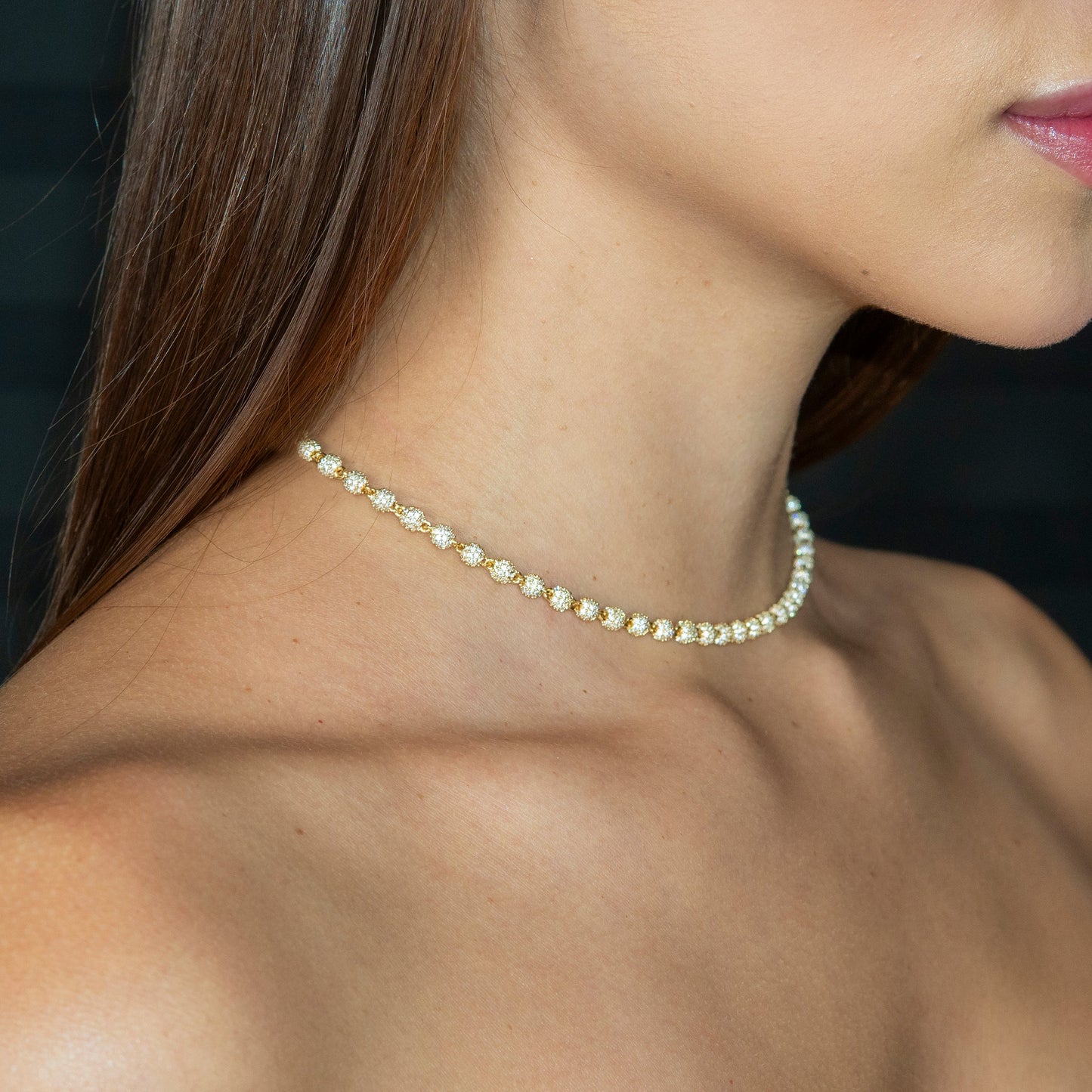 Gold Jewelry - Women 14K Gold Iced Out VVS Dog Tag Link Chain