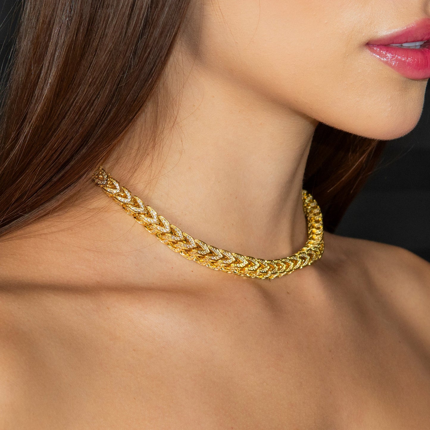 Womens Jewelry - Solid Gold Iced Out VVS Franco Chain ( 8 Mm )