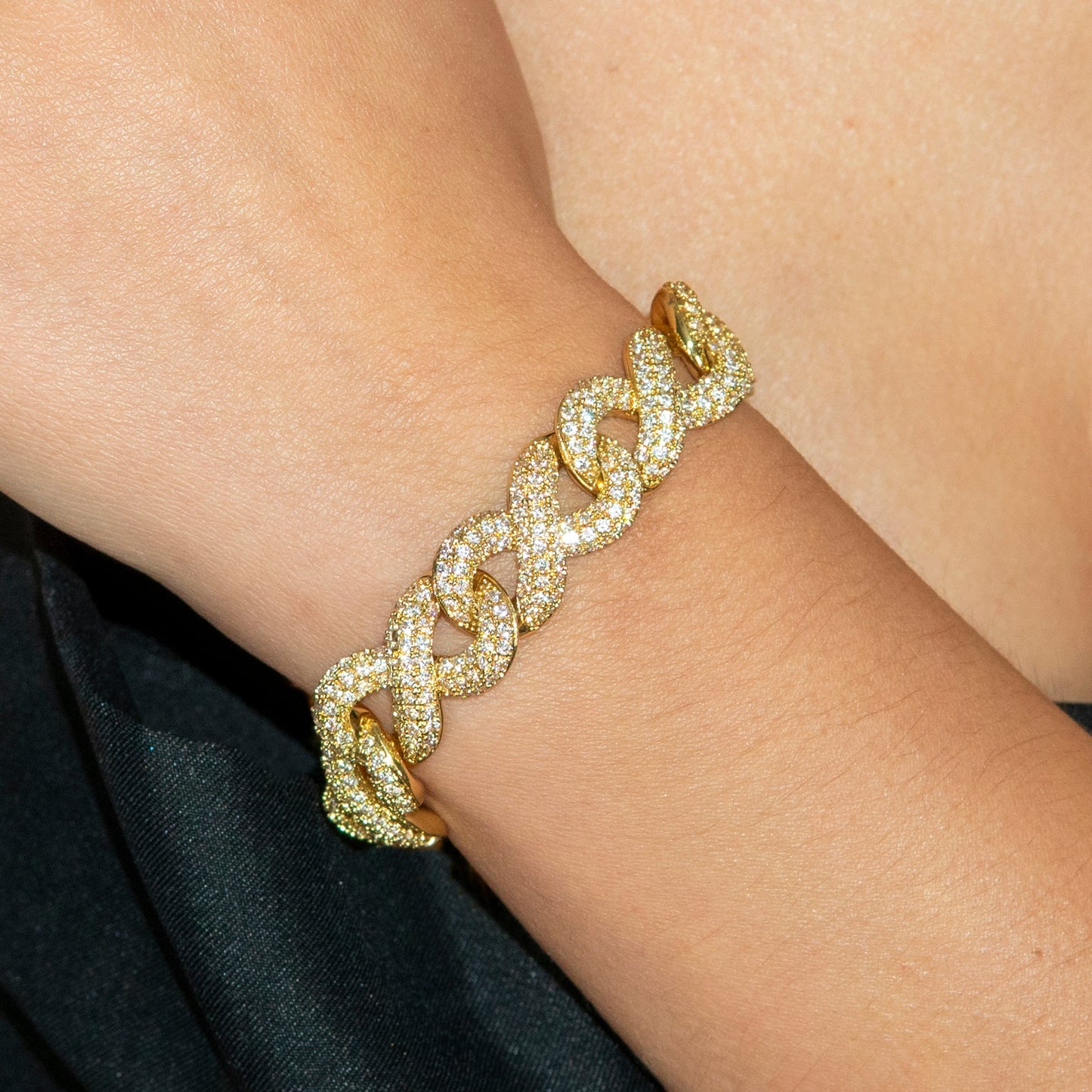 Gold Jewelry - Womens 14K Gold Iced Out VVS Infinity Link Bracelet