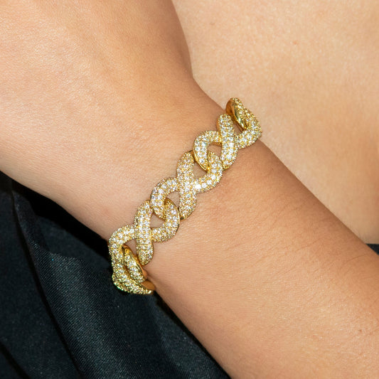 Gold Jewelry - Womens 14K Gold Iced Out VVS Infinity Link Bracelet
