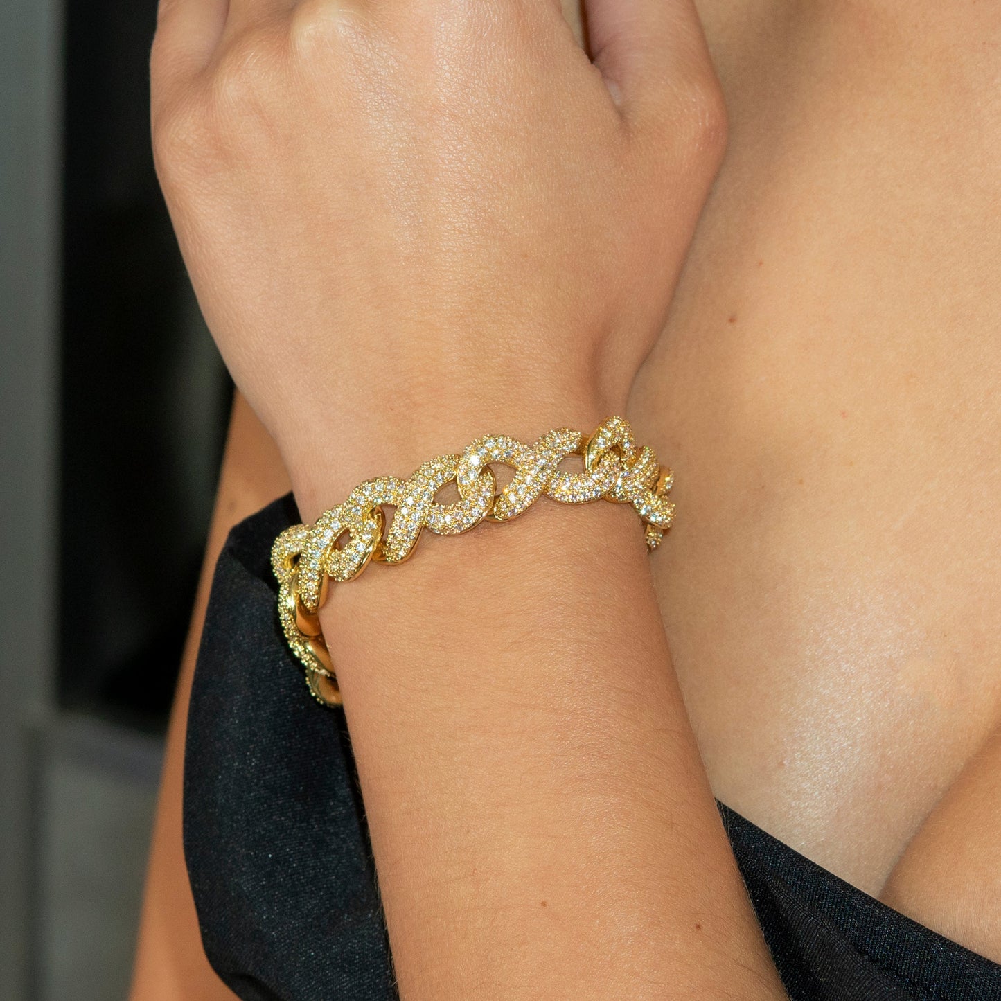 Gold Jewelry - Womens 14K Gold Iced Out VVS Infinity Link Bracelet
