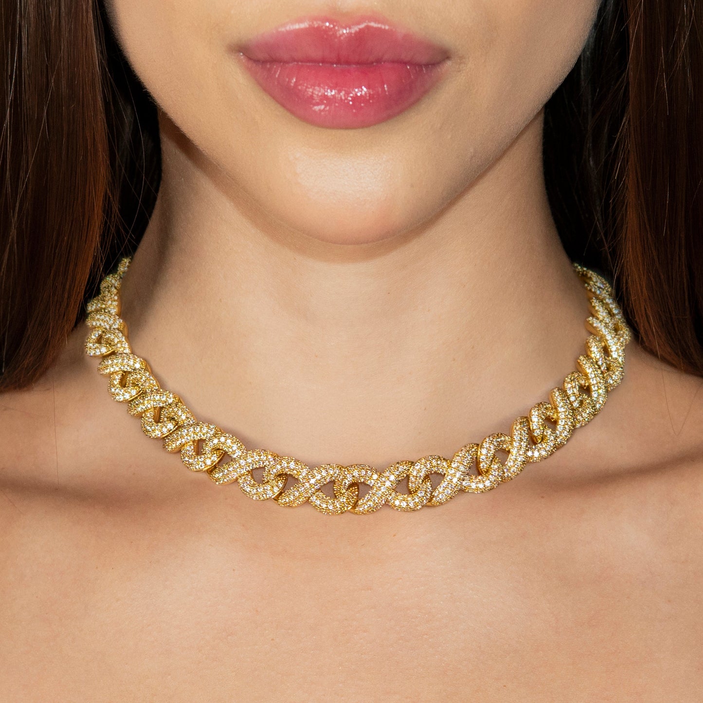 Gold Jewelry - Womens 14K Gold Iced Out VVS Infinity Link Chain