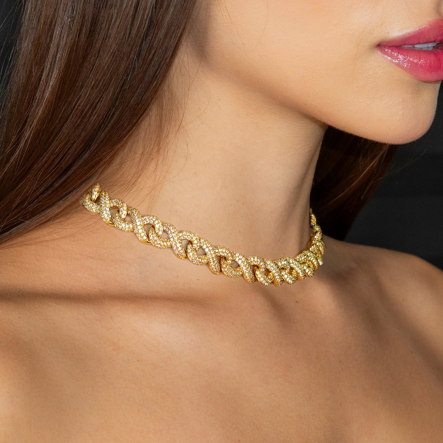 Gold Jewelry - Womens 14K Gold Iced Out VVS Infinity Link Chain