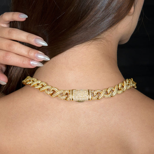 Gold Jewelry - Womens 14K Gold Iced Out VVS Infinity Link Chain