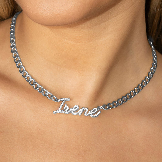 Women Jewelry - White Gold Iced Out VVS Name Necklace | Style # N27