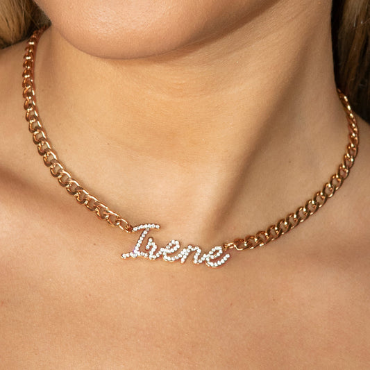 Women Jewelry - Rose Gold Iced Out VVS Name Necklace | Style # N27