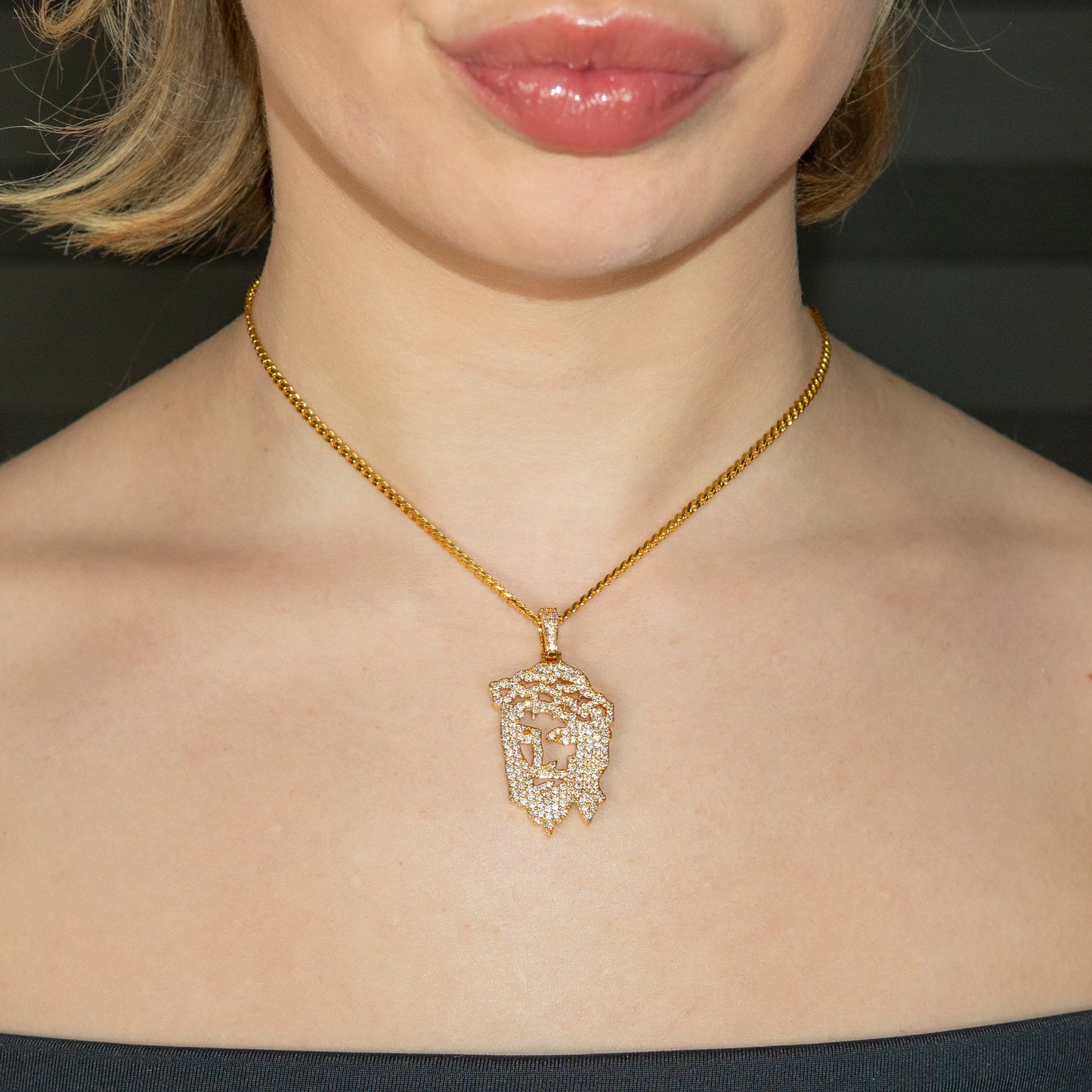 Womens Jewelry - Gold Iced Out VVS Jesus Piece Chain | Appx. 14.6 Grams