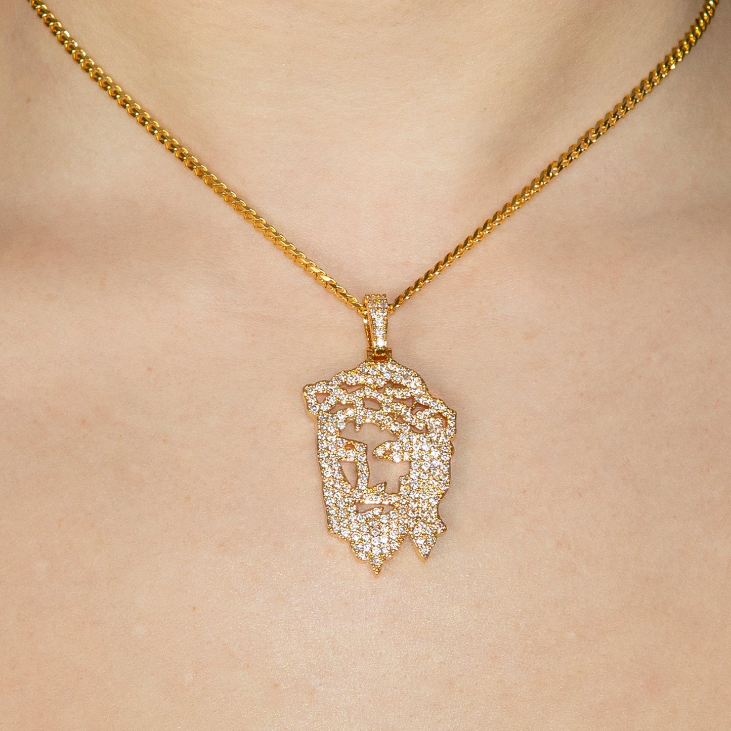 Womens Jewelry - Gold Iced Out VVS Jesus Piece Chain | Appx. 14.6 Grams