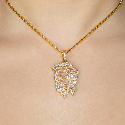 Womens Jewelry - Gold Iced Out VVS Jesus Piece Chain | Appx. 14.6 Grams