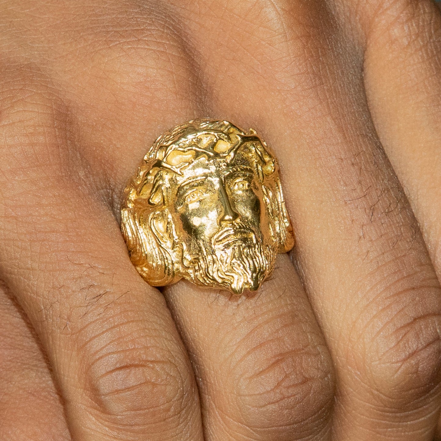 Mens Jewelry - Jesus Head Gold Pinky Ring | 19 Grams