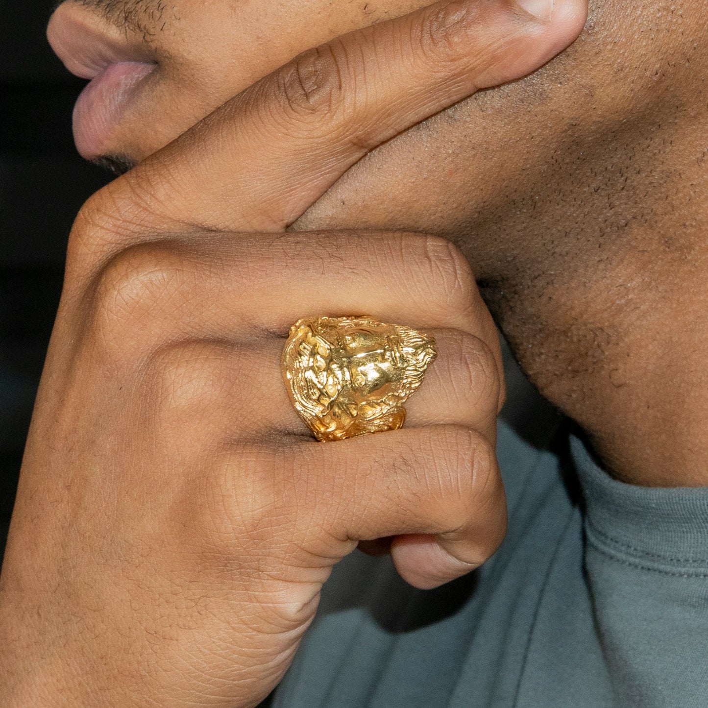 Mens Jewelry - Jesus Head Gold Pinky Ring | 19 Grams