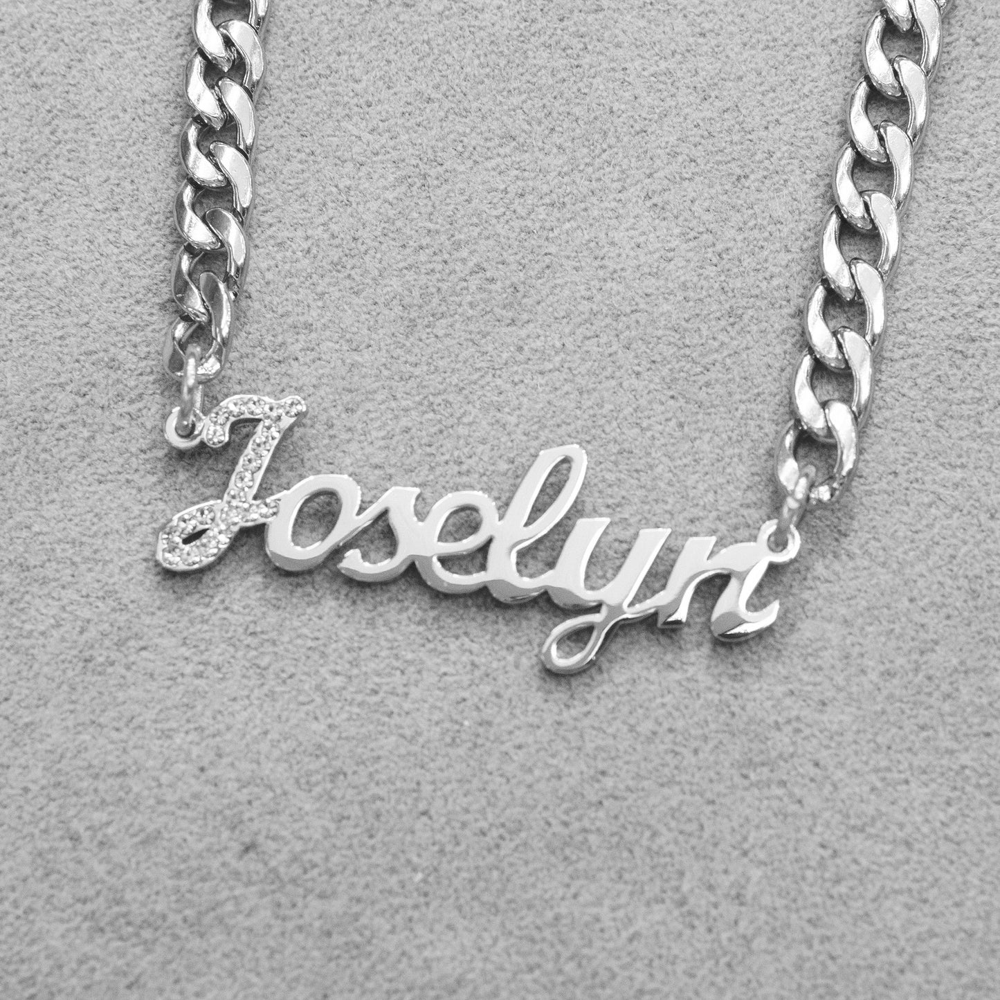 Women Jewelry - White Gold Iced Out VVS Name Necklace | Style # N49