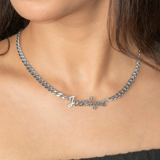 Women Jewelry - White Gold Iced Out VVS Name Necklace | Style # N49