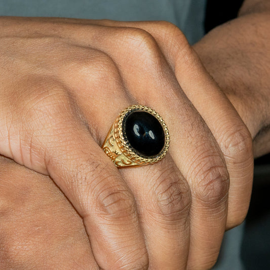 Mens Jewelry - Onyx Oval Gold Pinky Ring | 16 Grams