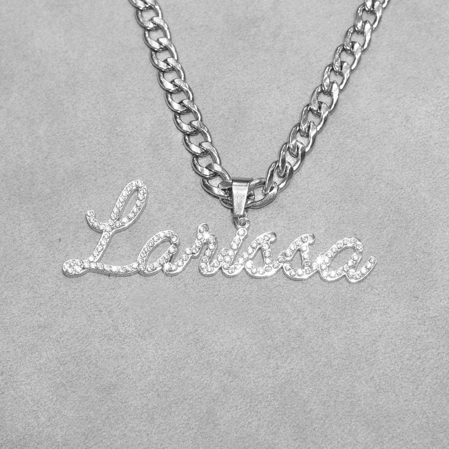 Women Jewelry - White Gold Iced Out VVS Name Necklace | Style # N26