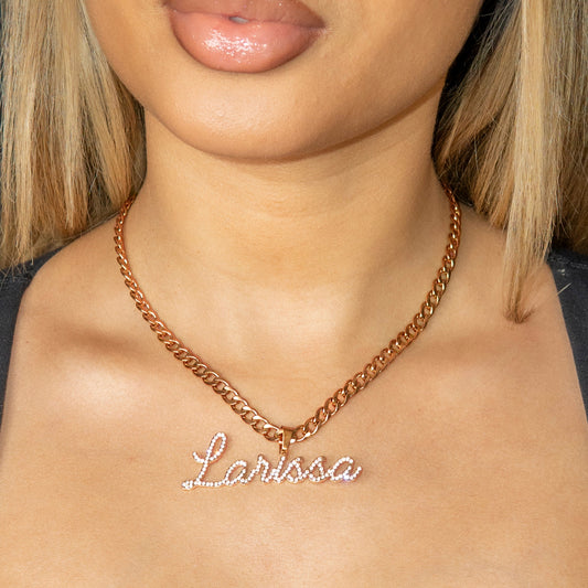 Women Jewelry - Rose Gold Iced Out VVS Name Necklace | Style # N26