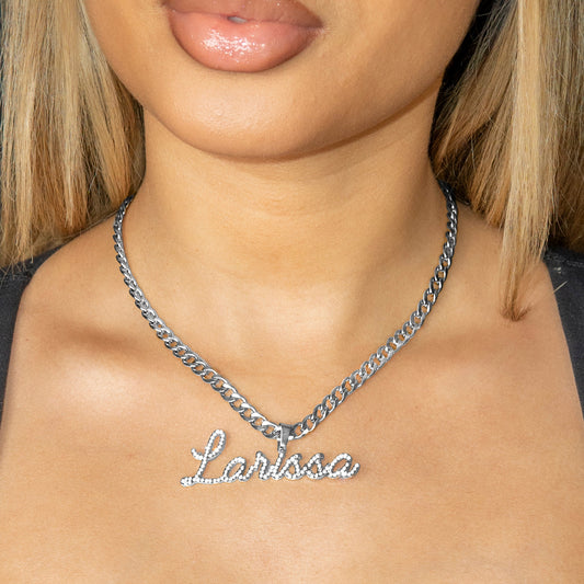 Women Jewelry - White Gold Iced Out VVS Name Necklace | Style # N26