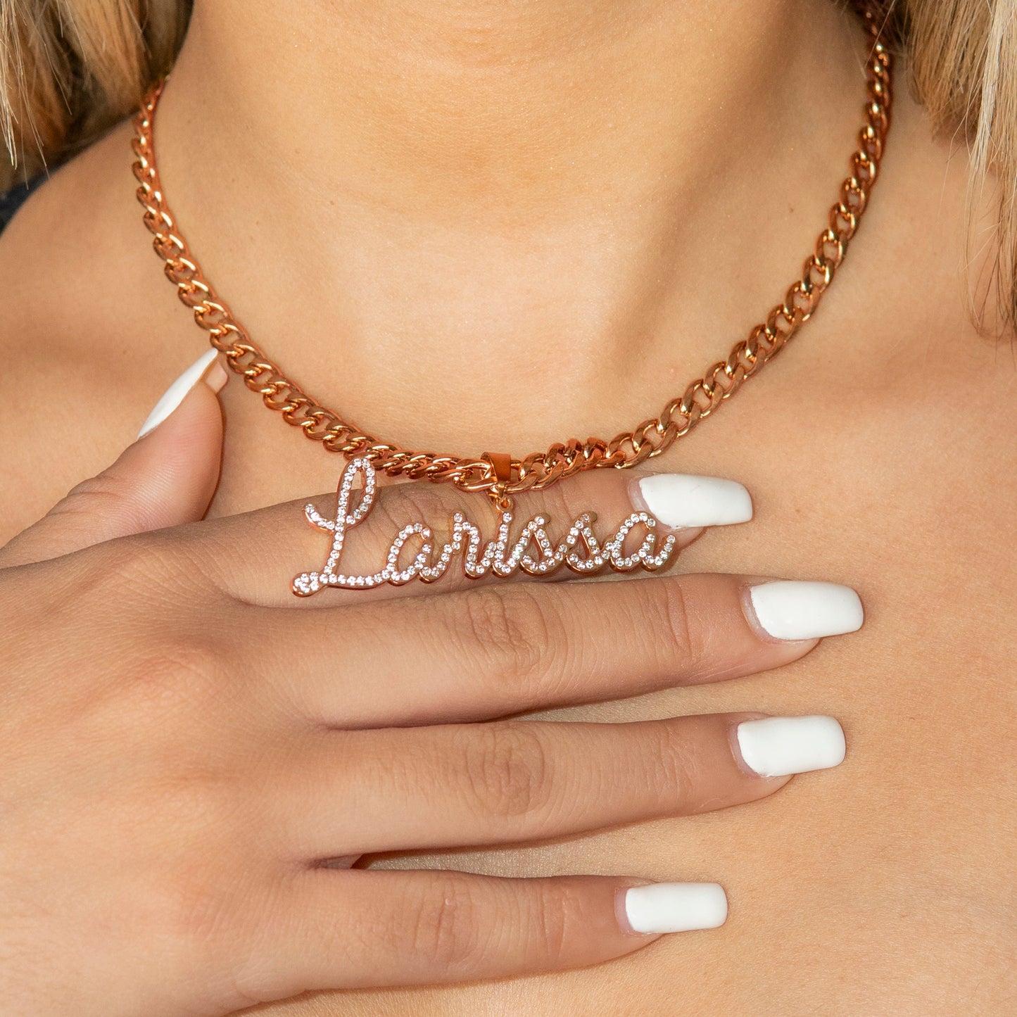 Women Jewelry - Rose Gold Iced Out VVS Name Necklace | Style # N26