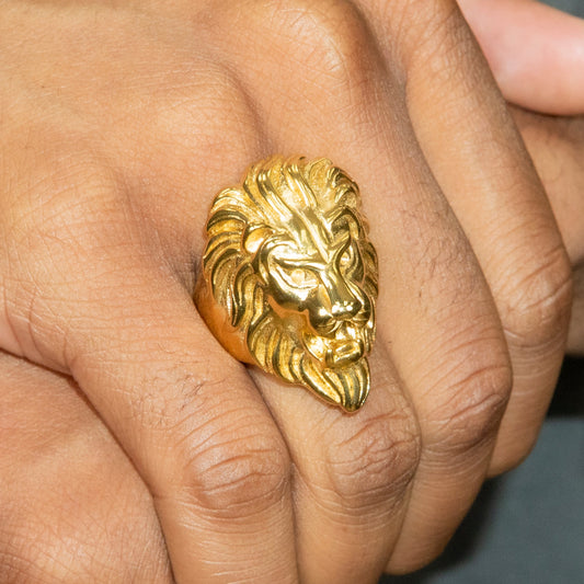Mens Jewelry - Lion Head Gold Pinky Ring | 30 Grams