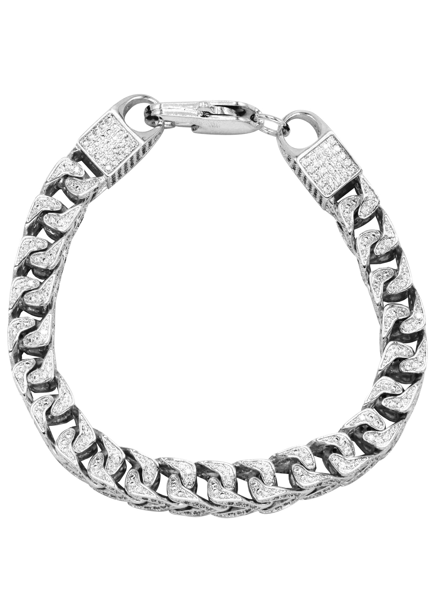 Gold Jewelry -  Mens 14K White Gold Iced Out VVS Solid Franco Bracelet