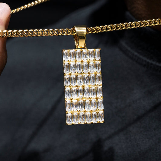 Mens Jewelry -  Gold Iced Out VVS Baguette Dog Tag Necklace | Appx. 13.5 Grams