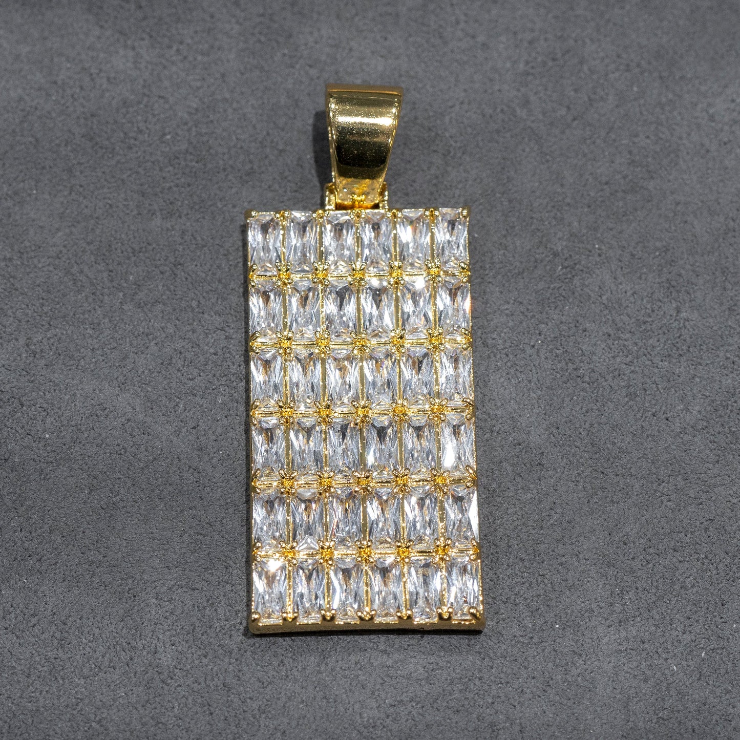 Mens Jewelry -  Gold Iced Out VVS Baguette Dog Tag Necklace | Appx. 13.5 Grams