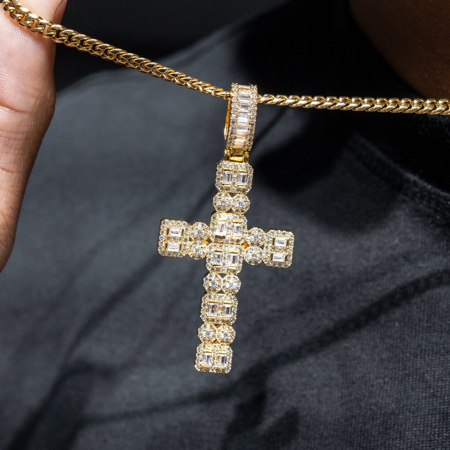Mens Jewelry - Iced Out VVS Baguette Cross Pendant | 12.3 Grams
