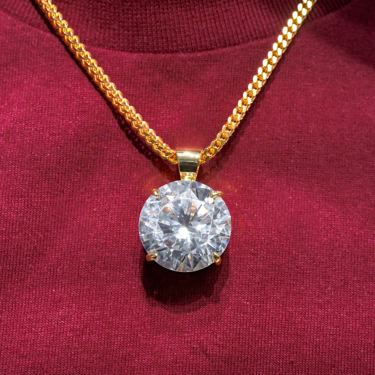 Mens Jewelry -  Gold Iced Out VVS Solitaire Necklace | Appx. 38 Grams