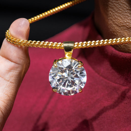 Mens Jewelry -  Gold Iced Out VVS Solitaire Necklace | Appx. 38 Grams