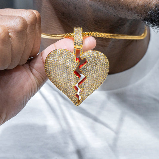 Mens Jewelry -  Gold Iced Out VVS Heart Necklace | Appx. 38.5 Grams