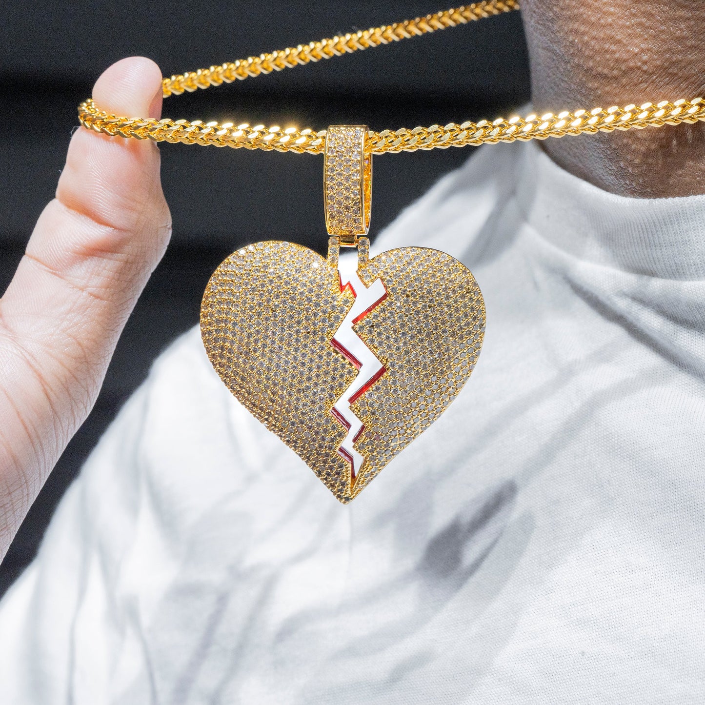 Mens Jewelry -  Gold Iced Out VVS Heart Necklace | Appx. 38.5 Grams