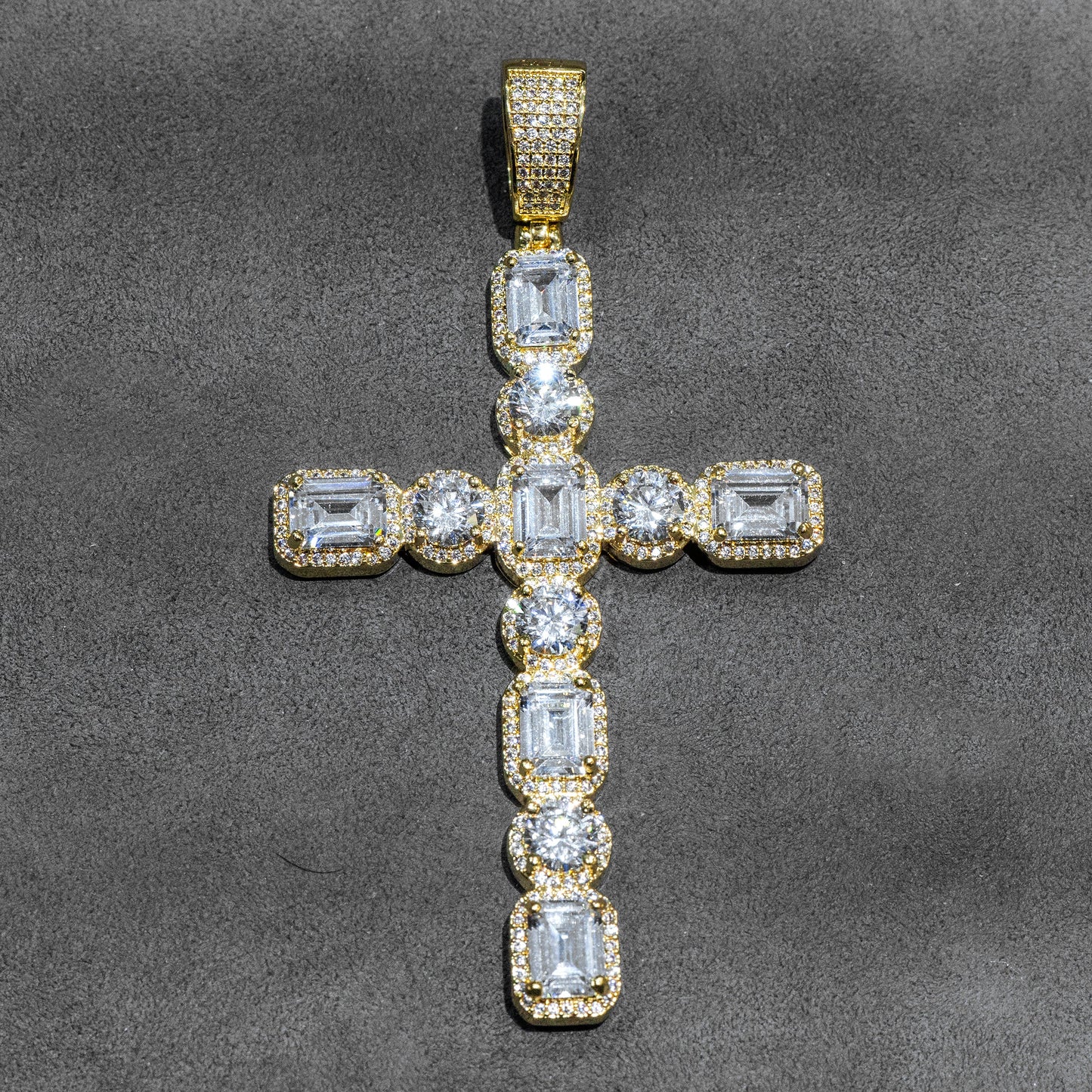 Mens Jewelry - 14K Gold Iced Out VVS Cross Necklace | 15.9 Grams