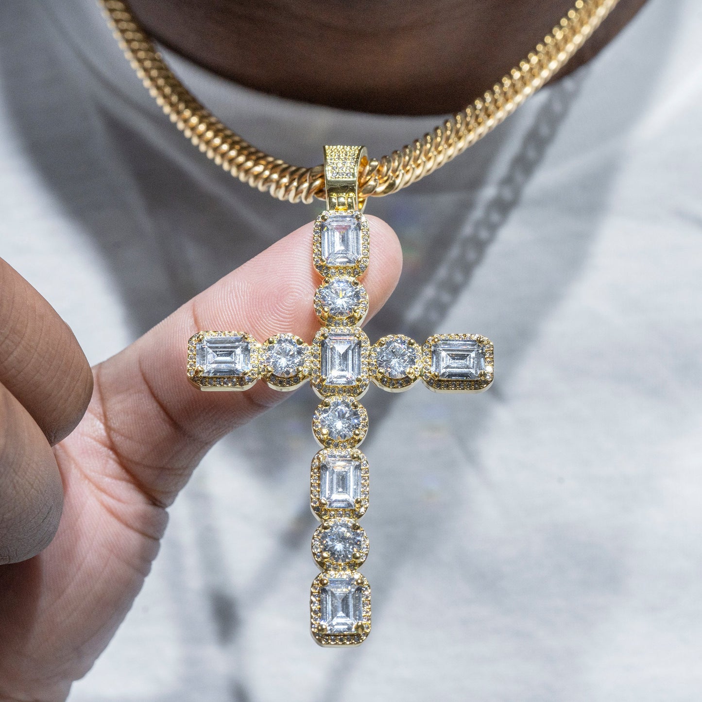 Mens Jewelry - 14K Gold Iced Out VVS Cross Necklace | 15.9 Grams