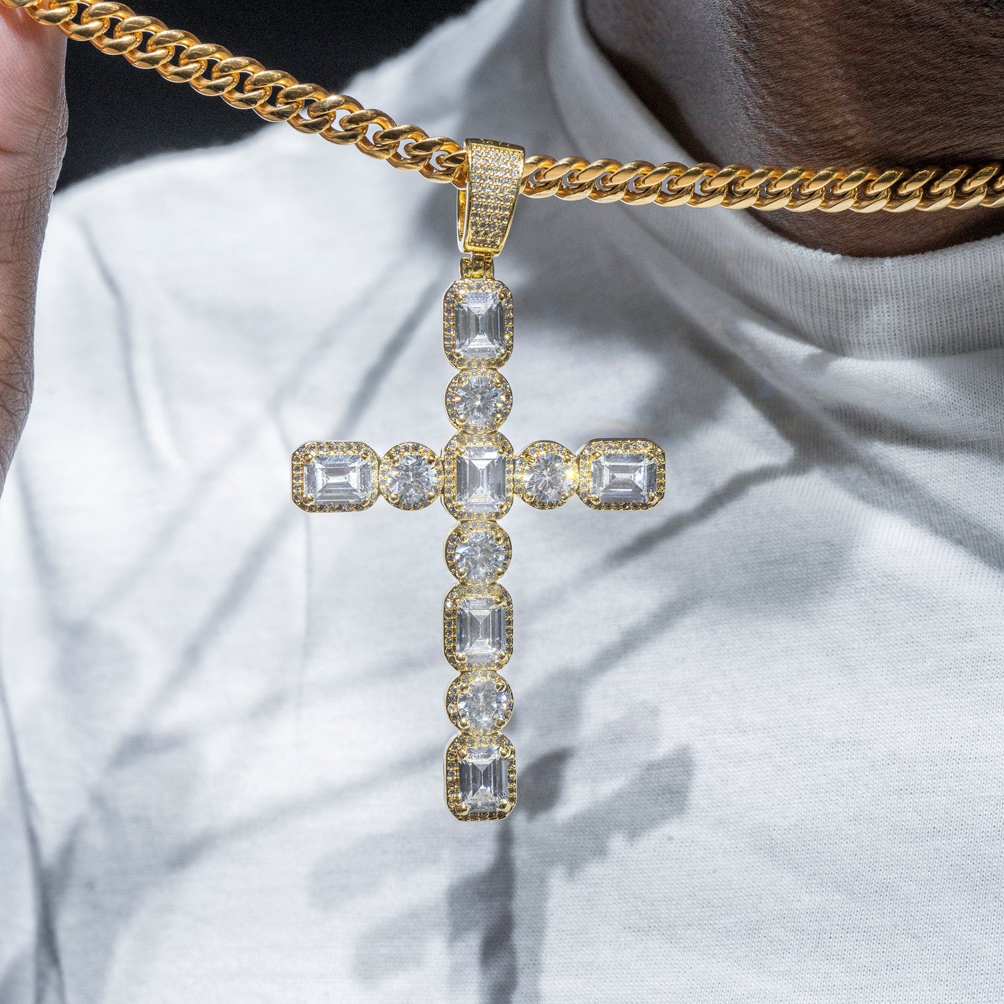 Mens Jewelry - 14K Gold Iced Out VVS Cross Necklace | 15.9 Grams