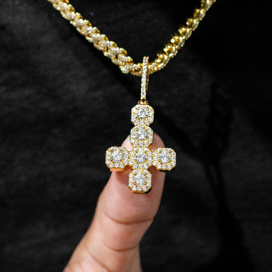 Mens Jewelry -  Gold Iced Out VVS Cross Necklace | Appx. 18.7 Grams